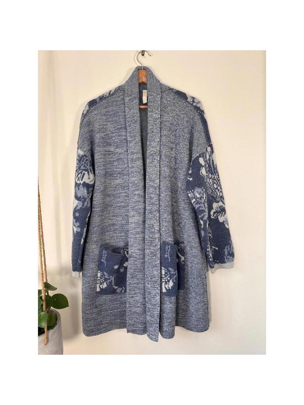 Pilcro Anthropologie Mona Knit XS/S Blue Shawl Collar Cardigan Duster - Picture 3 of 11